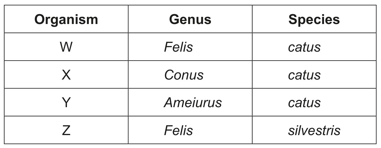 Table for Question 1 — IB Biology SL