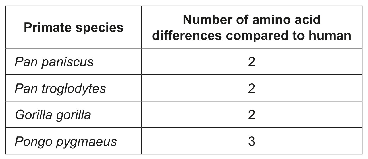 Table for Question 1 — IB Biology HL